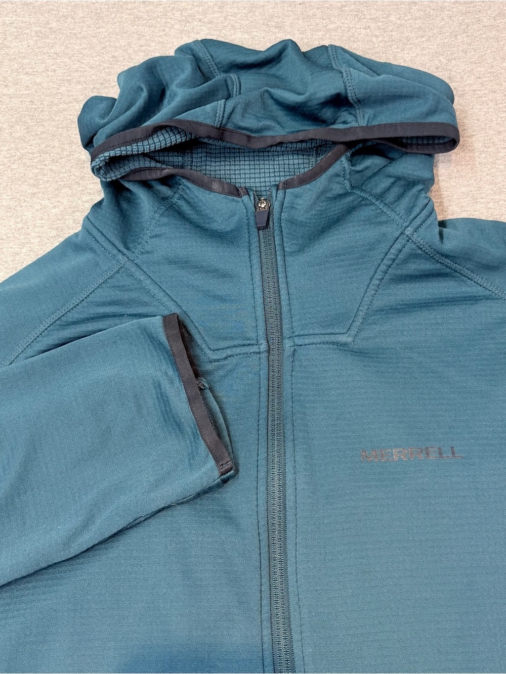Merrell Performance Hoodie Full Zip Jacket Mens 2XL Blue Hiking Outdoor Layer